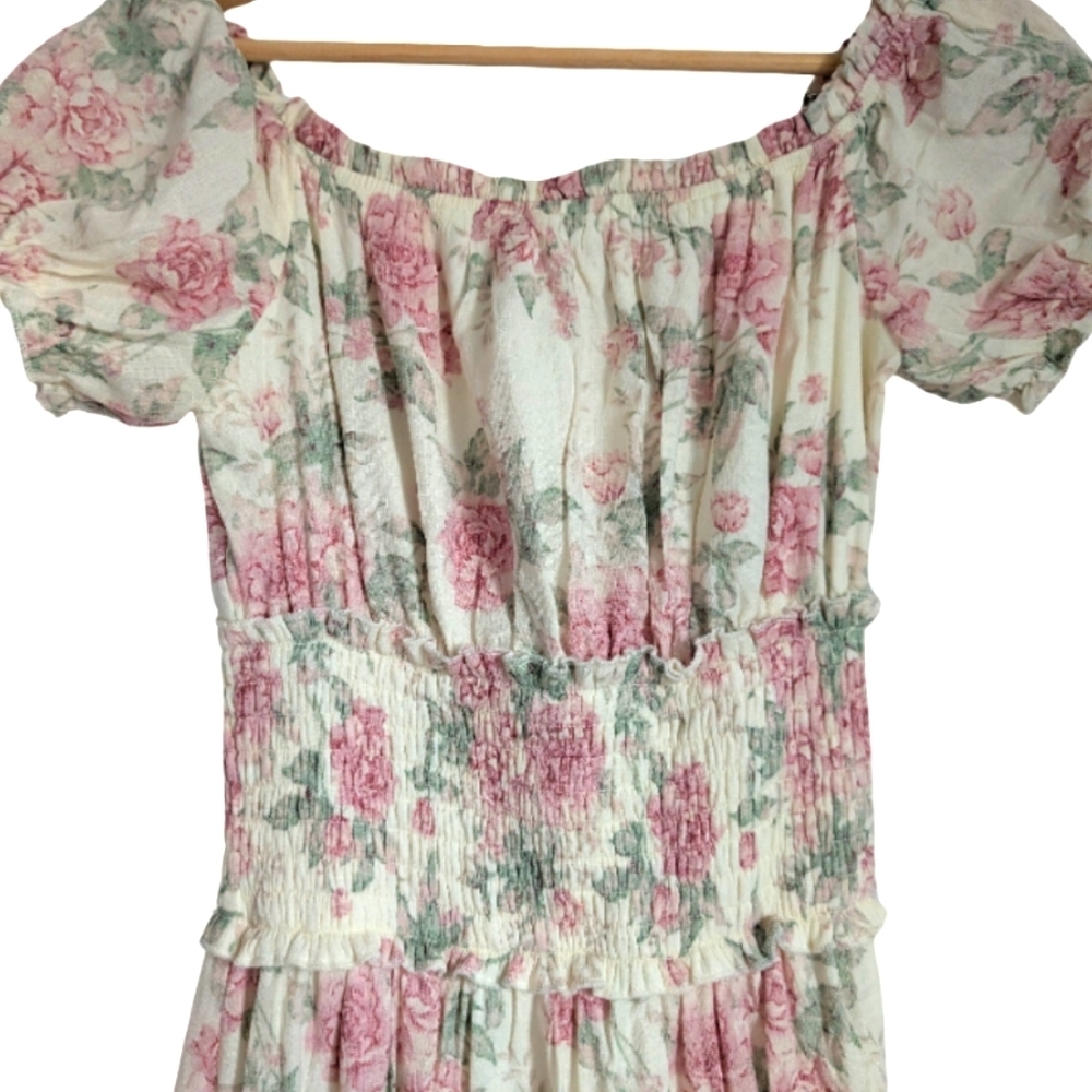 Trixxi Floral Maxi Dress Size Small - Pink Rose Print Off Shoulder Boho Dress NW - Picture 7 of 13